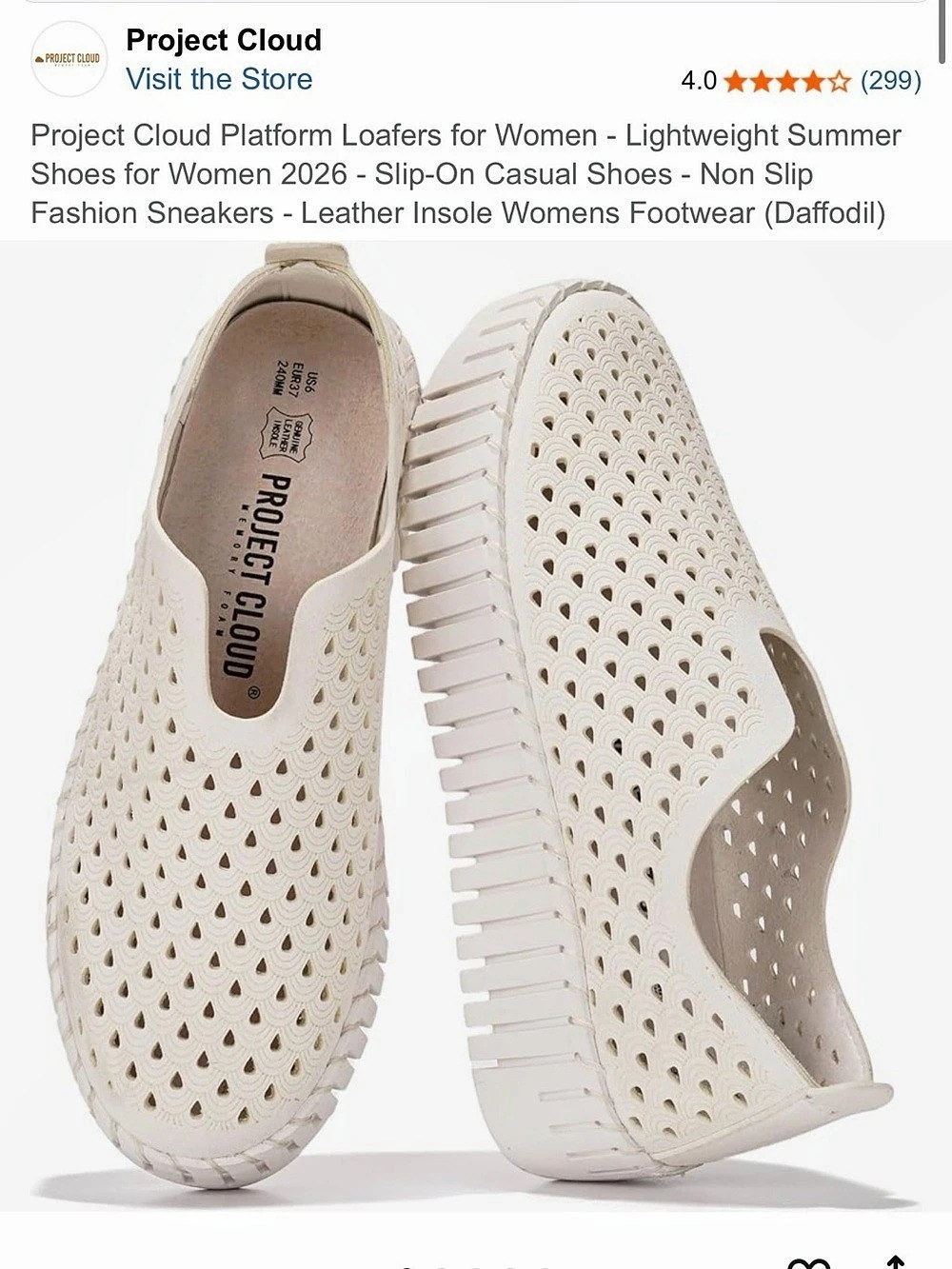 Project Cloud Platform Loafers Platform Slip-On Sneakers in Cream Like New